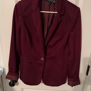 The Limited Deep Red Blazer with Polka Dot Lining
